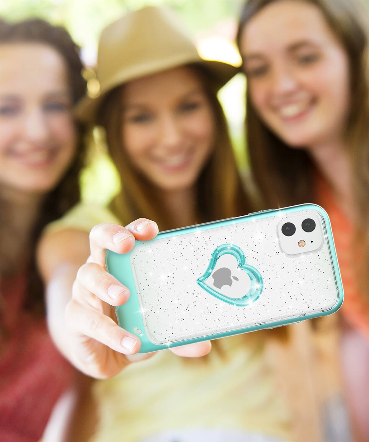 Angle. Vena - vLove Glitter Heart Case for Apple iPhone 11 - Teal - Multicolored.