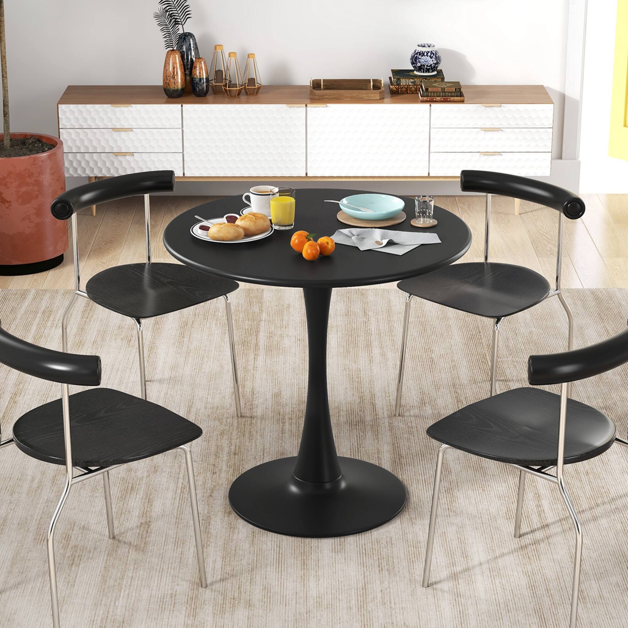 Alt View 5. Costway - Costway 31.5" Round Dining Table with Anti-Slip PP Ring Modern Bistro Table for Dining Room - Black.
