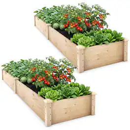 Costway - 2 PCS Wooden Raised Garden Bed Outdoor Wood Planter Box for Vegetables Flowers - Natural