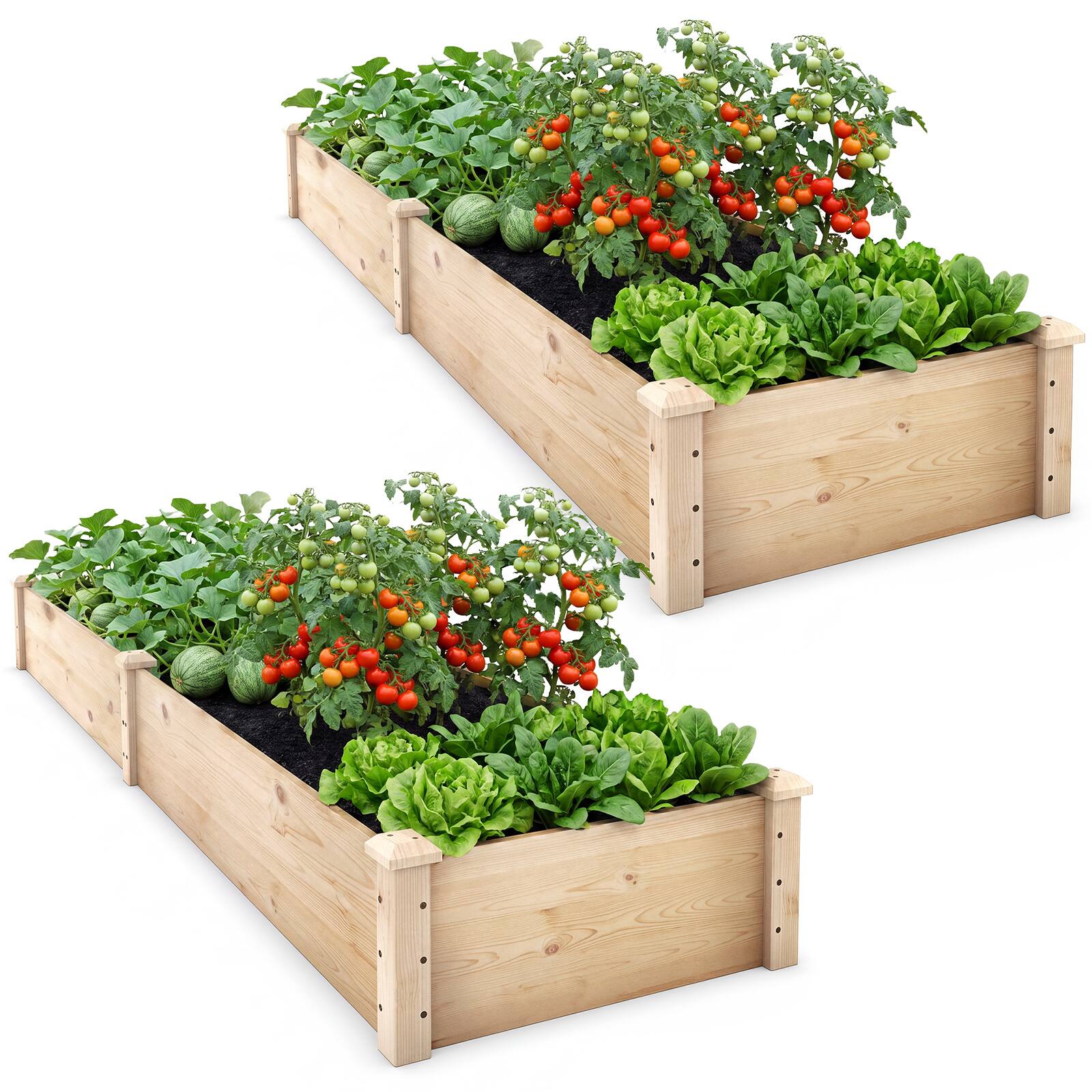 Front. Costway - Costway 2 PCS Wooden Raised Garden Bed Outdoor Wood Planter Box for Vegetables Flowers - Natural.