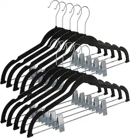 Home It - 10-pack Velvet Hanger - Ultra-Thin Hangers with Clips - Non-slip Hangers for Skirts and Pants - Homeitusa - Black