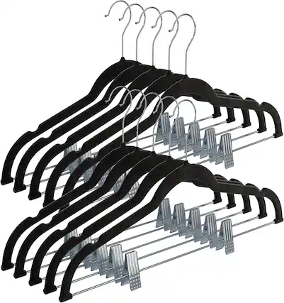 Front. Home It - 10-pack Velvet Hanger - Ultra-Thin Black Hangers with Clips - Non-slip Hangers for Skirts and Pants - Homeitusa - Black.