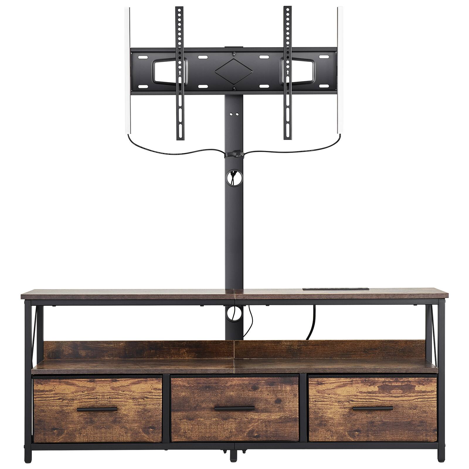 Alt View 5. VEVOR - 52" TV Stand with Mount for up to 75 in TVs, Entertainment Center with Power Outlet & LED Lights, Height Adjustable TV - Brown.