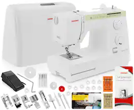 Janome - Sewist 725S Sewing Machine - Includes 1/4" Seam Foot + 10-Pack Bobbins + Universal Needles + Leather Needles - White