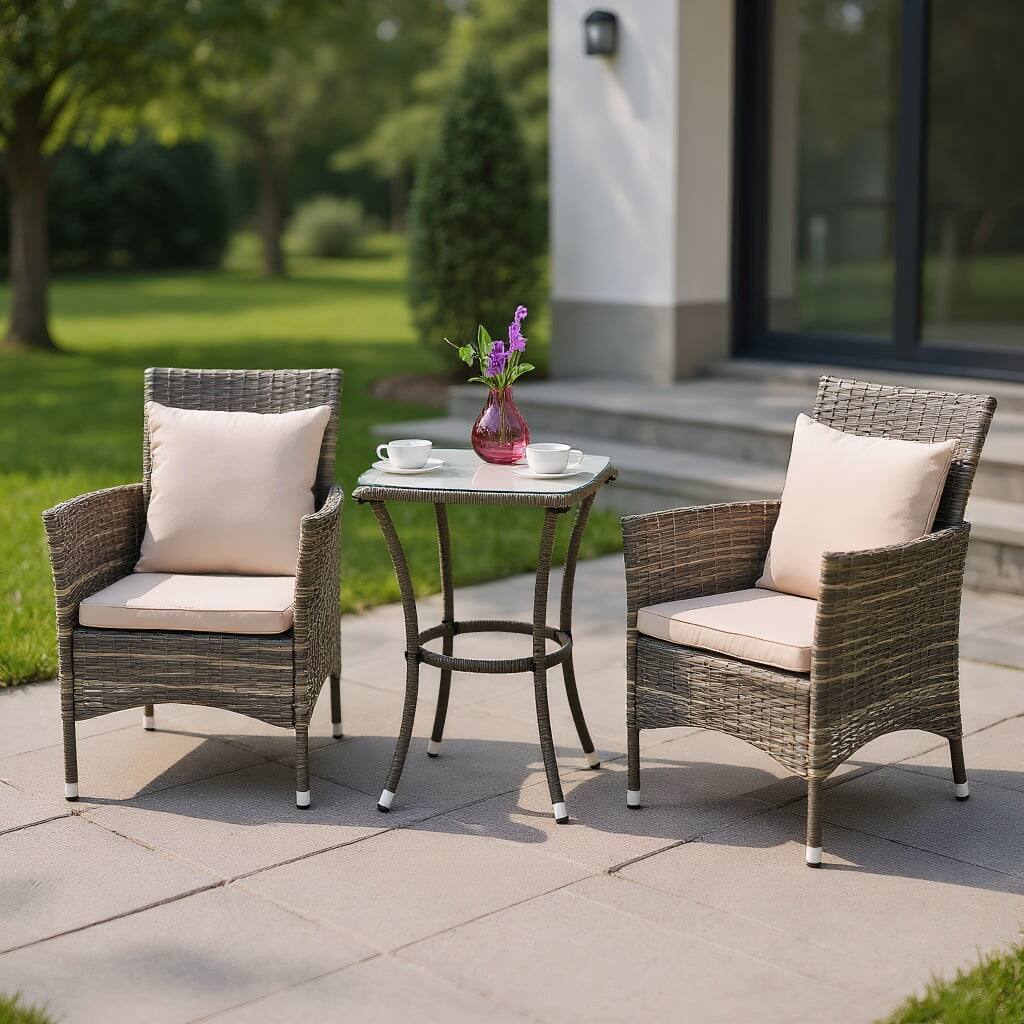 Kadyn - 3 Pcs Patio Rattan Chairs and Table Set with Cushions, Rattan Chair Set, Rattan Sofa Set - Gray