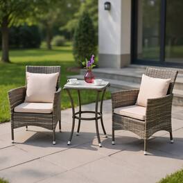 Kadyn - 3 Pcs Patio Rattan Chairs and Table Set with Cushions, Rattan Chair Set, Rattan Sofa Set - Gray
