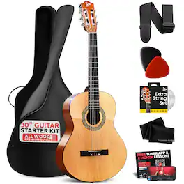 Pyle - Beginner 6 String Acoustic Guitar Kit, 1/4 - Natural