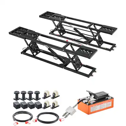 Front. VEVOR - Portable Car Lift, 5000 lbs Capacity, Heavy Duty Quick Lift with 25.6" Max Height, Pneumatic Pump, Wheels, 4 Rubber Pads - Black.