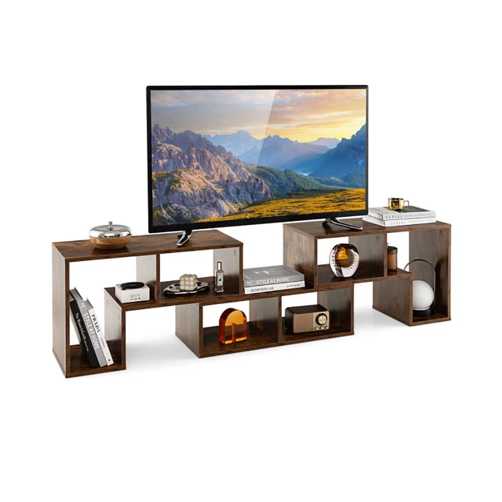 Pefilos - 3 Pieces Console TV Stand for TVs up to 65 Inch with Shelves- Mid Century Modern TV Stand for Living Room Bedroom - Brown