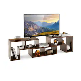 Pefilos - 3 Pieces Console TV Stand for TVs up to 65 Inch with Shelves- Mid Century Modern TV Stand for Living Room Bedroom - Brown