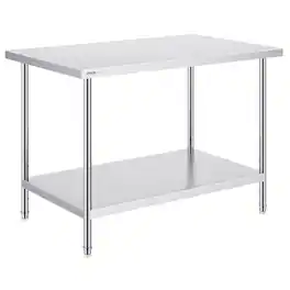 VEVOR - Stainless Steel Prep Table, 30 x 48 x 34 Inch, 880 lbs Load Capacity, Heavy Duty Metal Worktable - Silver