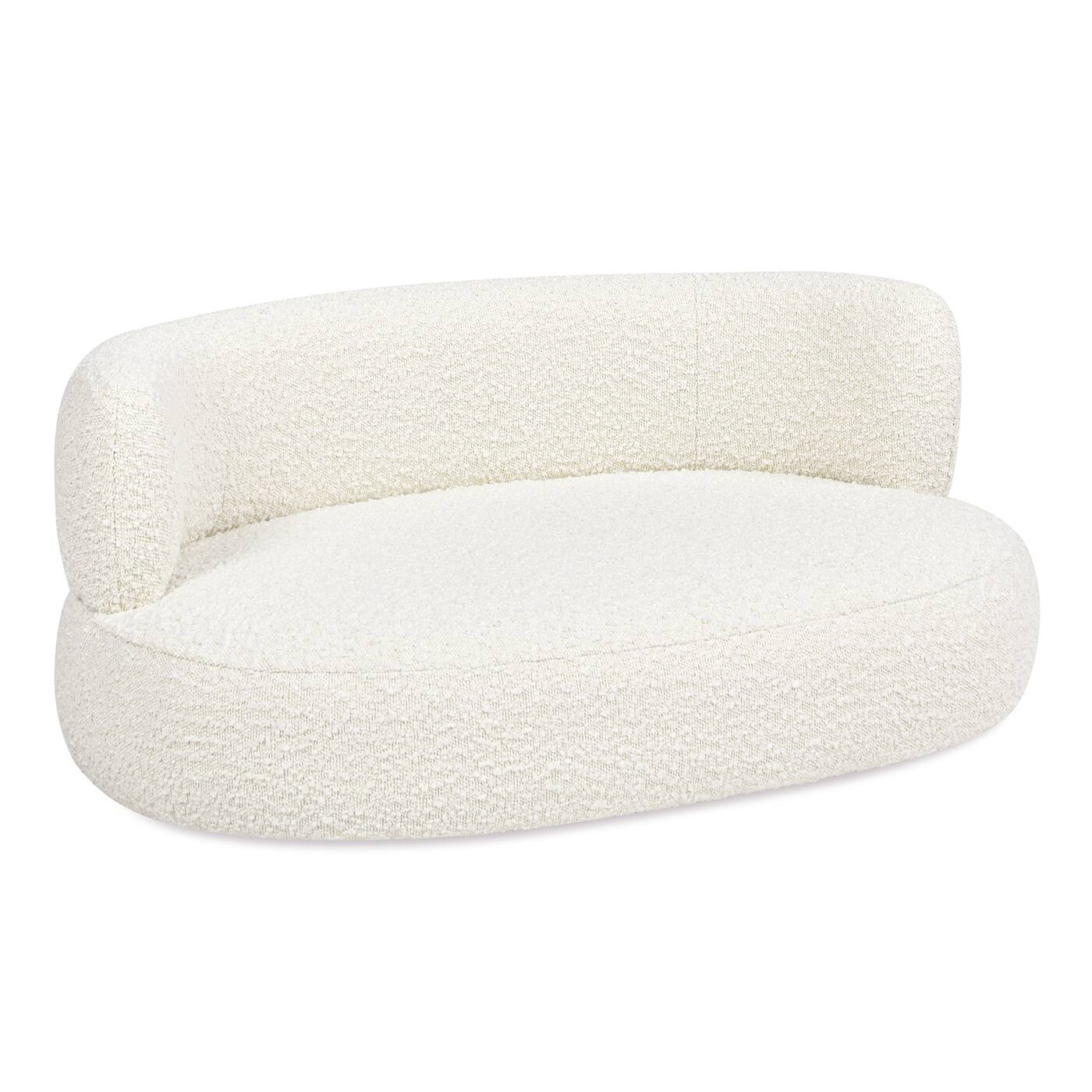 Left. Siljoy - Ivory White Boucle Dog Sofa, Curved Medium‑Size Bed, 150 lb Capacity, Eco‑Friendly Plywood Frame - White.