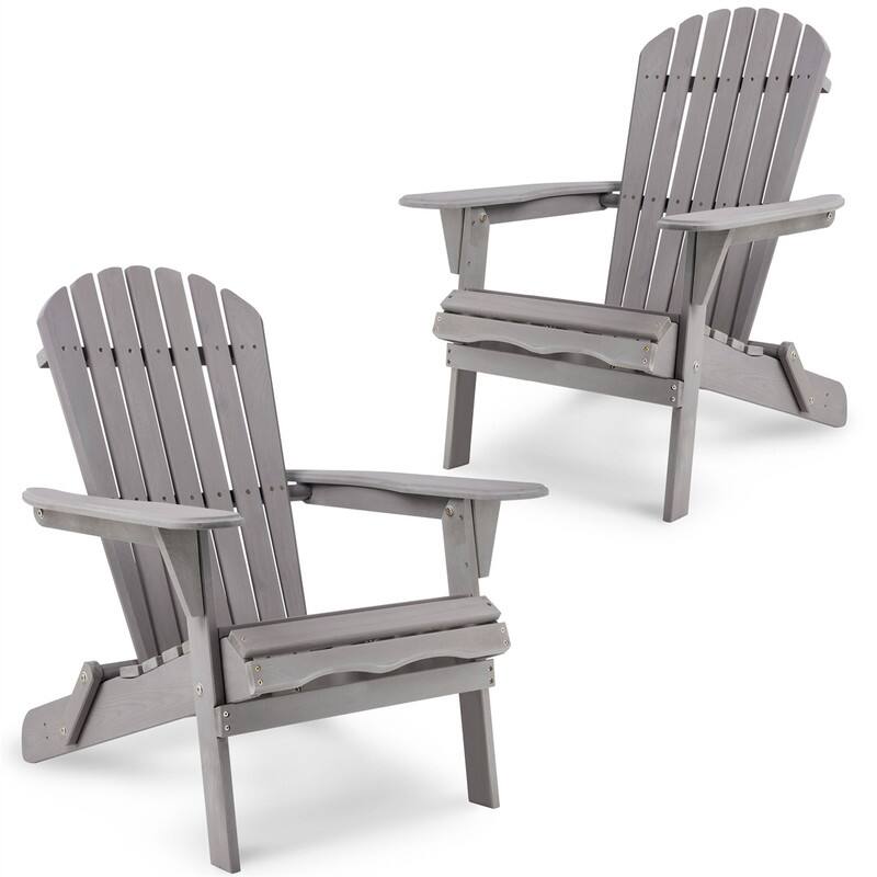 Alt View 4. HTUTWOO - Set of 2 Wooden Folding Adirondack Chair,Wood Lounge Patio Chair for Garden,Outdoor Lounge Patio Chair for Lawn Backyard - Gray.