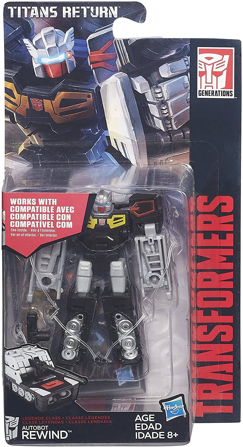 TITANS RETURN  
GENERATIONS  
WORKS WITH COMPATIBLE AVEC COMPATIBLE CON COMPATIBLE COM See inside. Voir l'intérieur. Ver en el Interior. Ver Interior.  
LEGENDS CLASS CLASSE LGENDES CLASE LEYENDAS CLASSE LENDARIA AUTOBOT TM REWIND  
TRANSFORMERS Hasbro AGE EDAD IDADE 8+