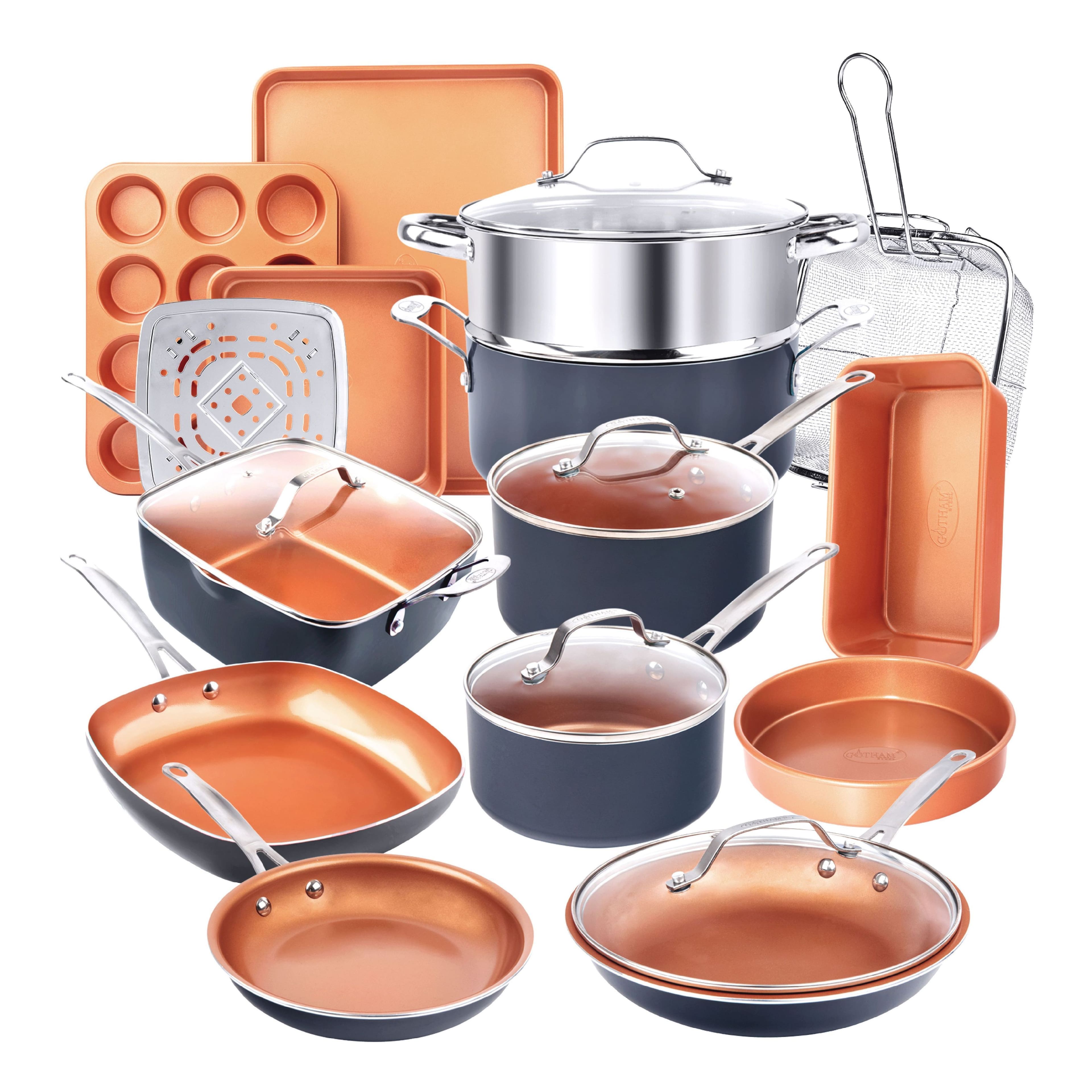 Front. Gotham Steel - 20 Piece Nonstick Cookware and Bakeware Set - Graphite.
