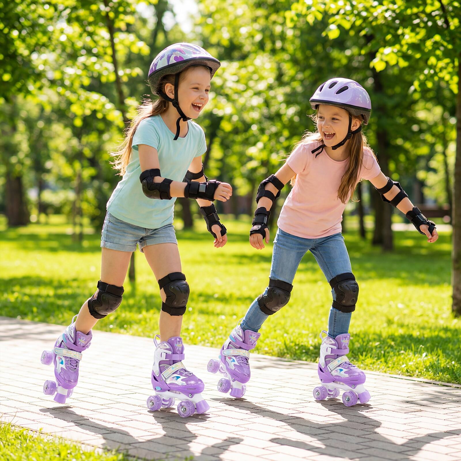 Alt View 4. Gymax - Gymax Kids Roller Skates 4 Sizes Adjustable Quad Skates w/Light-up Wheels for Ages 3-9 Purple - Purple.