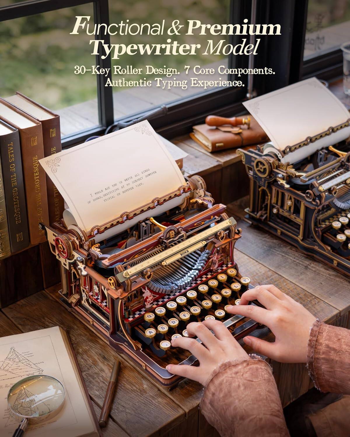 Robotime ROKR Mechanical Typewriter 3D Wooden Puzzle for Adults Vintage ...