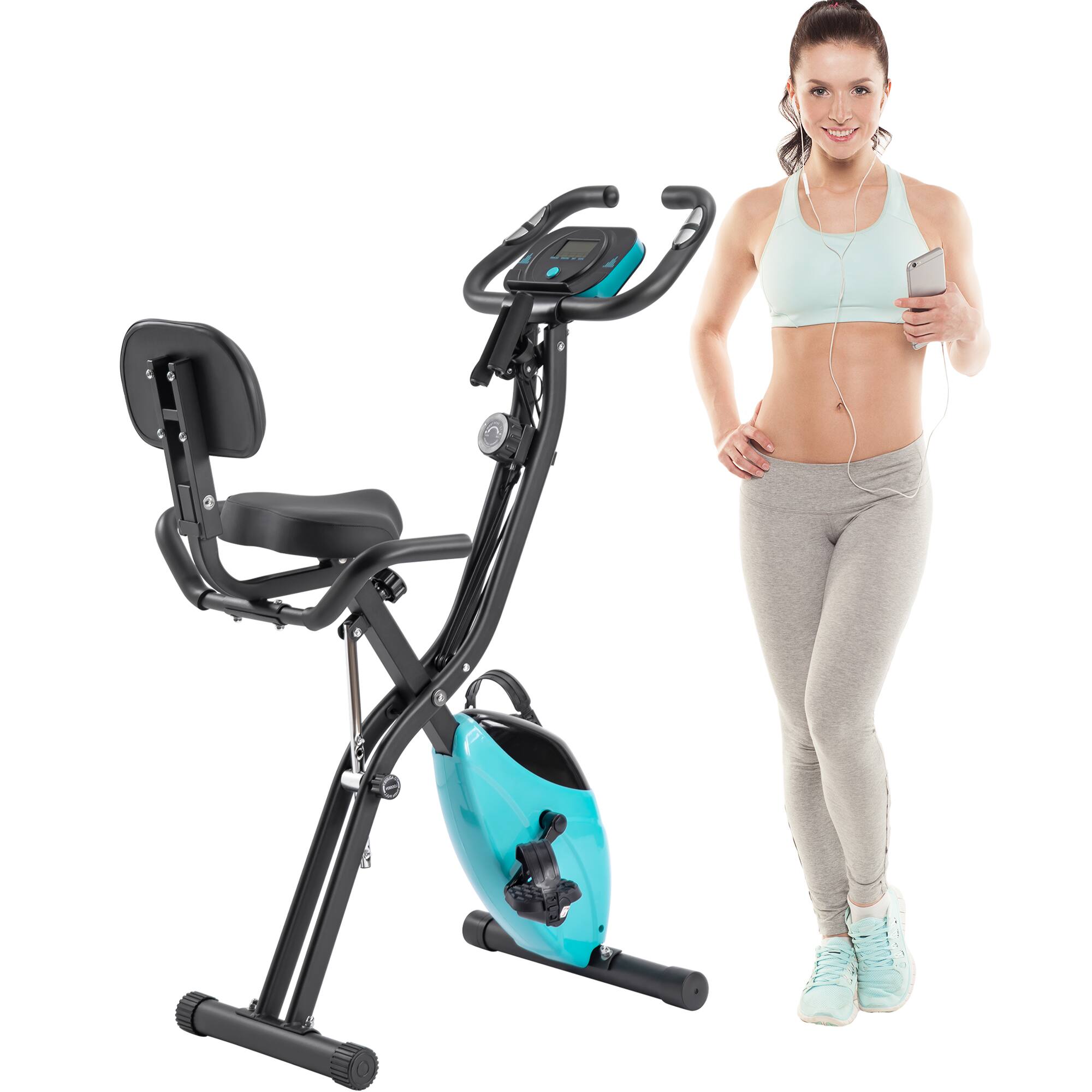 Front. Chery Life - Folding Fitness Upright and Recumbent Exercise Bike with 16-Level Adjustable Resistance - Green.