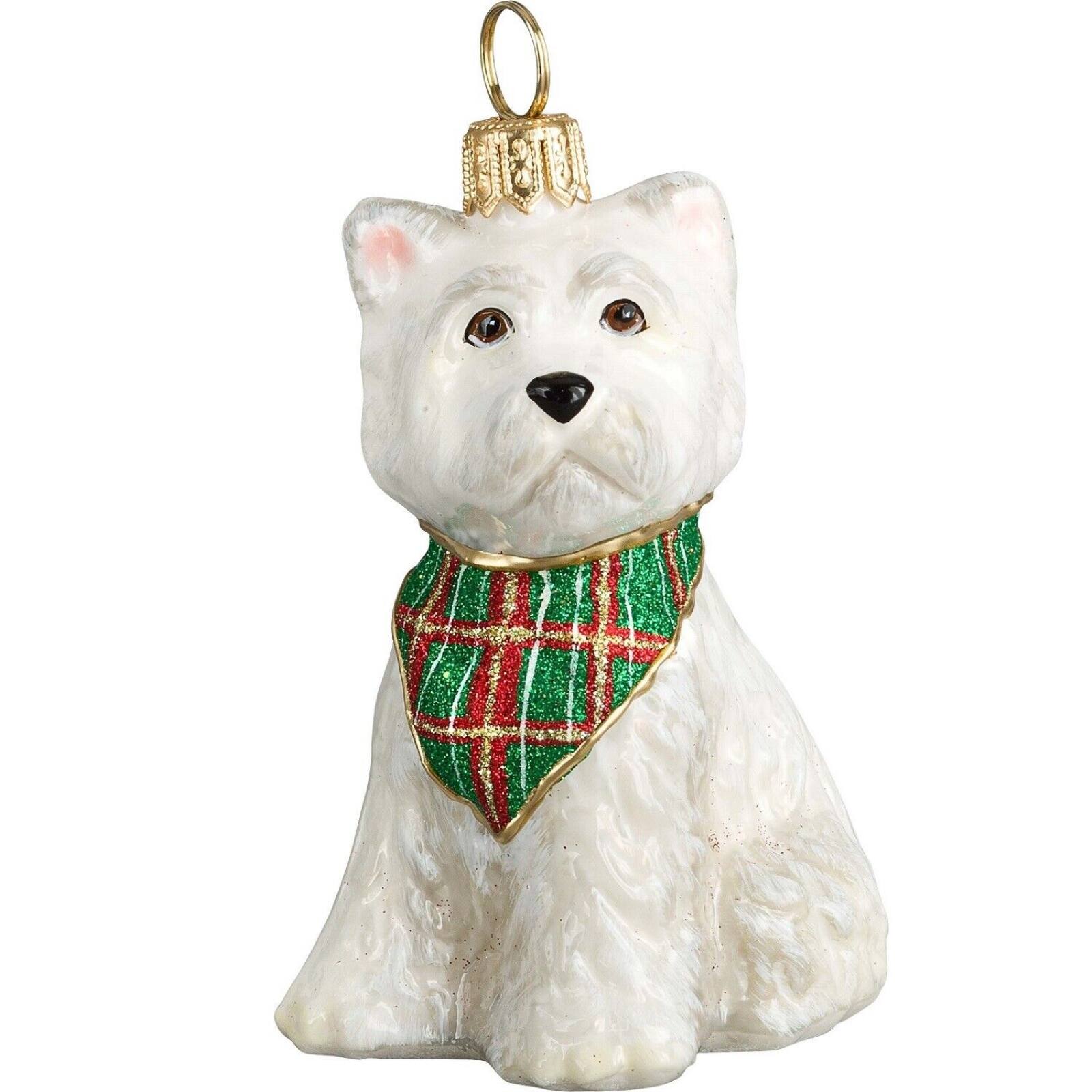 Front. Joy to the World Collectibles - Joy to the World West Highland Terrier Westie Puppy with Tartan Bandana Polish Glass Ornament - White.