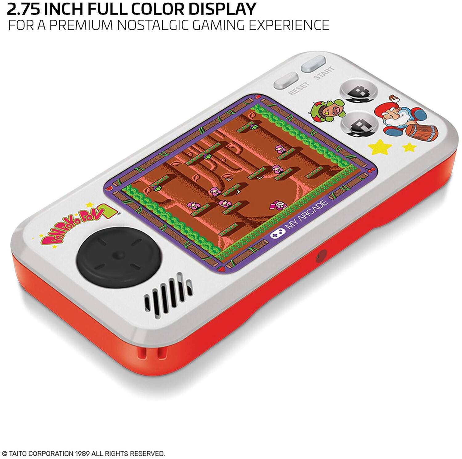 2.75 INCH FULL COLOR DISPLAY  
FOR A PREMIUM NOSTALGIC GAMING EXPERIENCE  

TAITO CORPORATION 1989 ALL RIGHTS RESERVED.