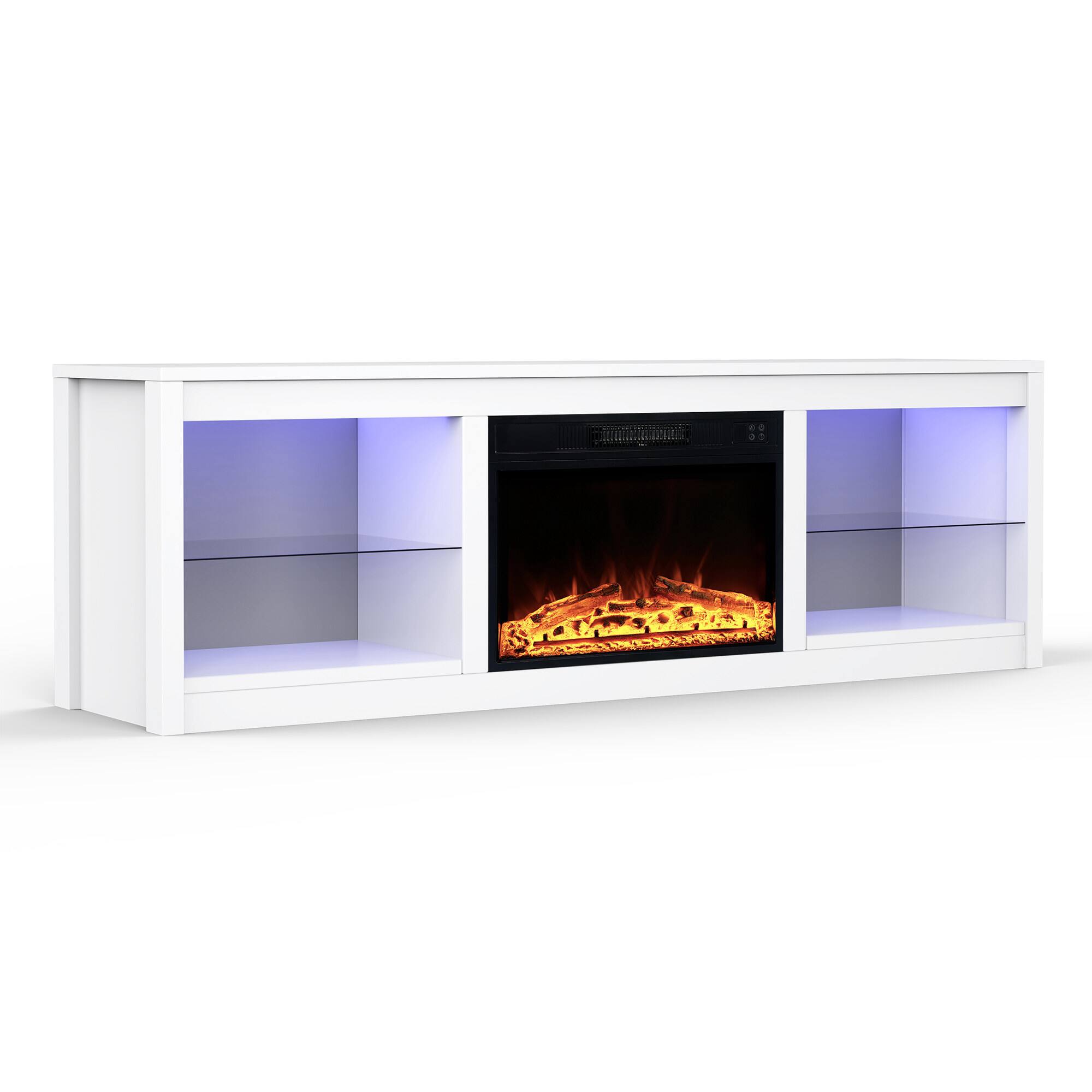 Alt View 7. Ihomeadore - 66" TV Stand with 23"Insert Electric Fireplace and Open Storage Shelves Media Console for TVs up to 75" - White.