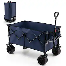 SKONYON - Collapsible Utility Wagon with Adjustable Handle Heavy Duty Steel Frame and Large Load Space - Blue