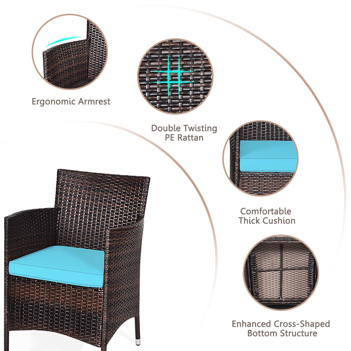 Ergonomic Armrest, Double Twisting PE Rattan, Comfortable Thick Cushion, Enhanced Cross-Shaped Bottom Structure