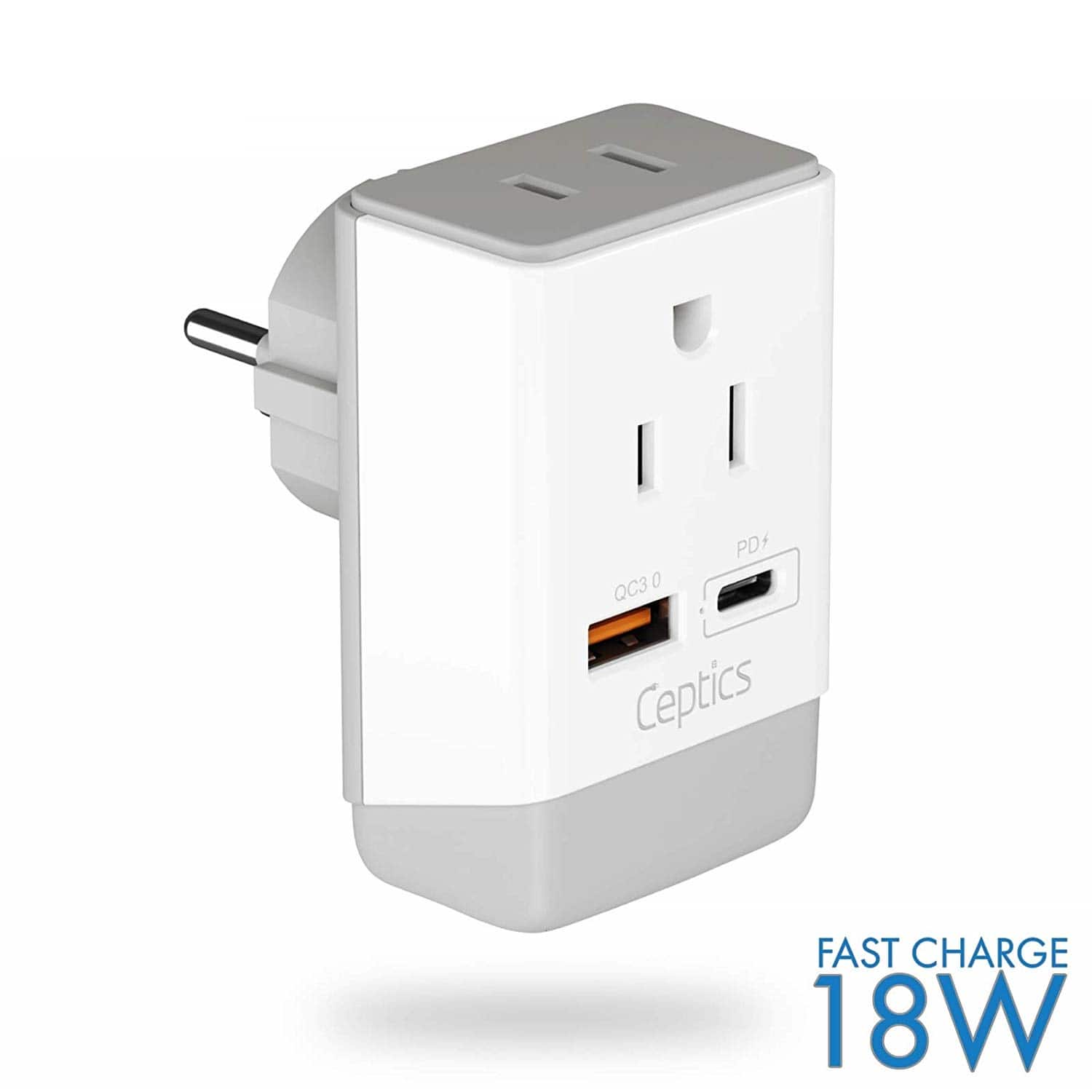 Ceptics - Israel, Palestine Travel Adapter | Type H - USB-A & USB-C Ports + 2 USA Outlet (AP-14) - White Gray price history on PriceWatchPro