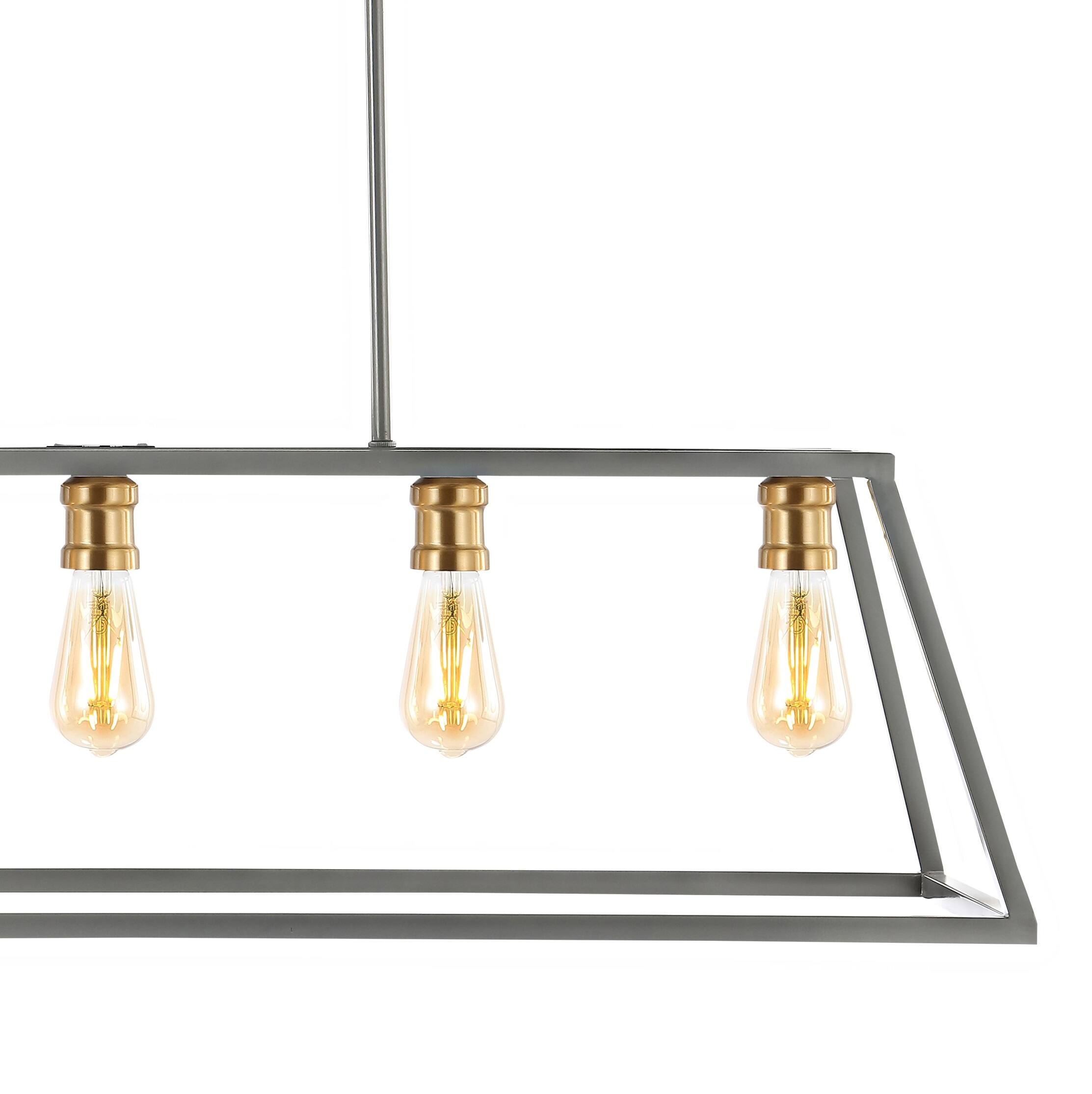 Alt View 4. Jonathan Y - Floyd 38" 5-Light Bohemian Farmhouse Iron Adjustable LED Pendant, Grey/Brass Gold - Gray.