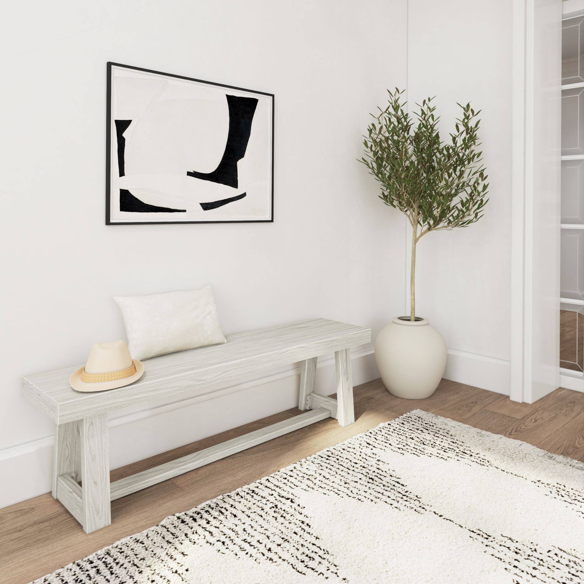 Alt View 3. Plank+Beam - Classic Dining Room Bench (60in / 1520mm), White Sand Wirebrush - White Sand Wirebrush.