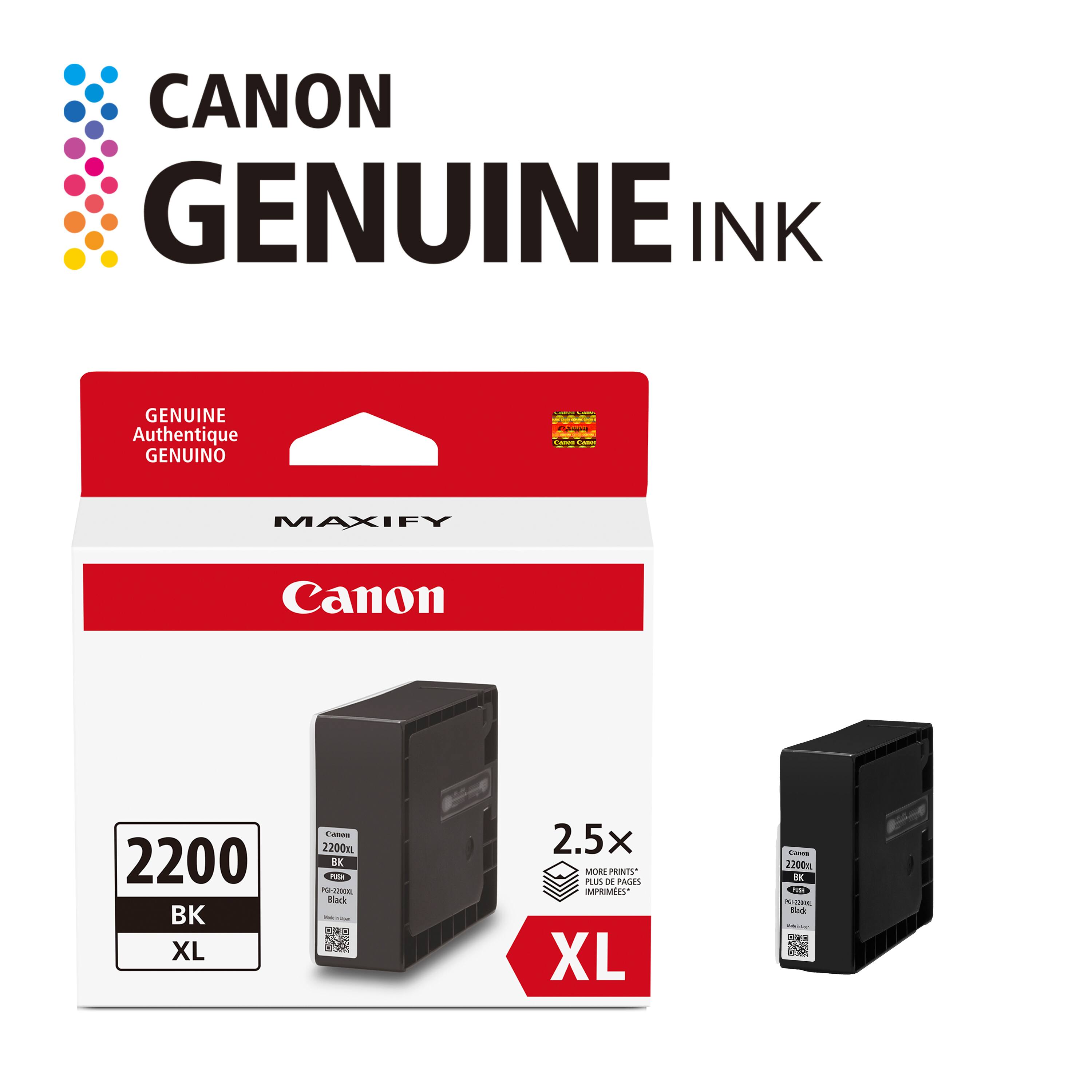 CANON GENUINE INK GENUINE Authentique GENUINO MAXIFY Canon 2200 BK XL 2200mL SK - - - Back - 2.5x - PRINTS* PLUS DE PAGES IMPRIMÉES XL