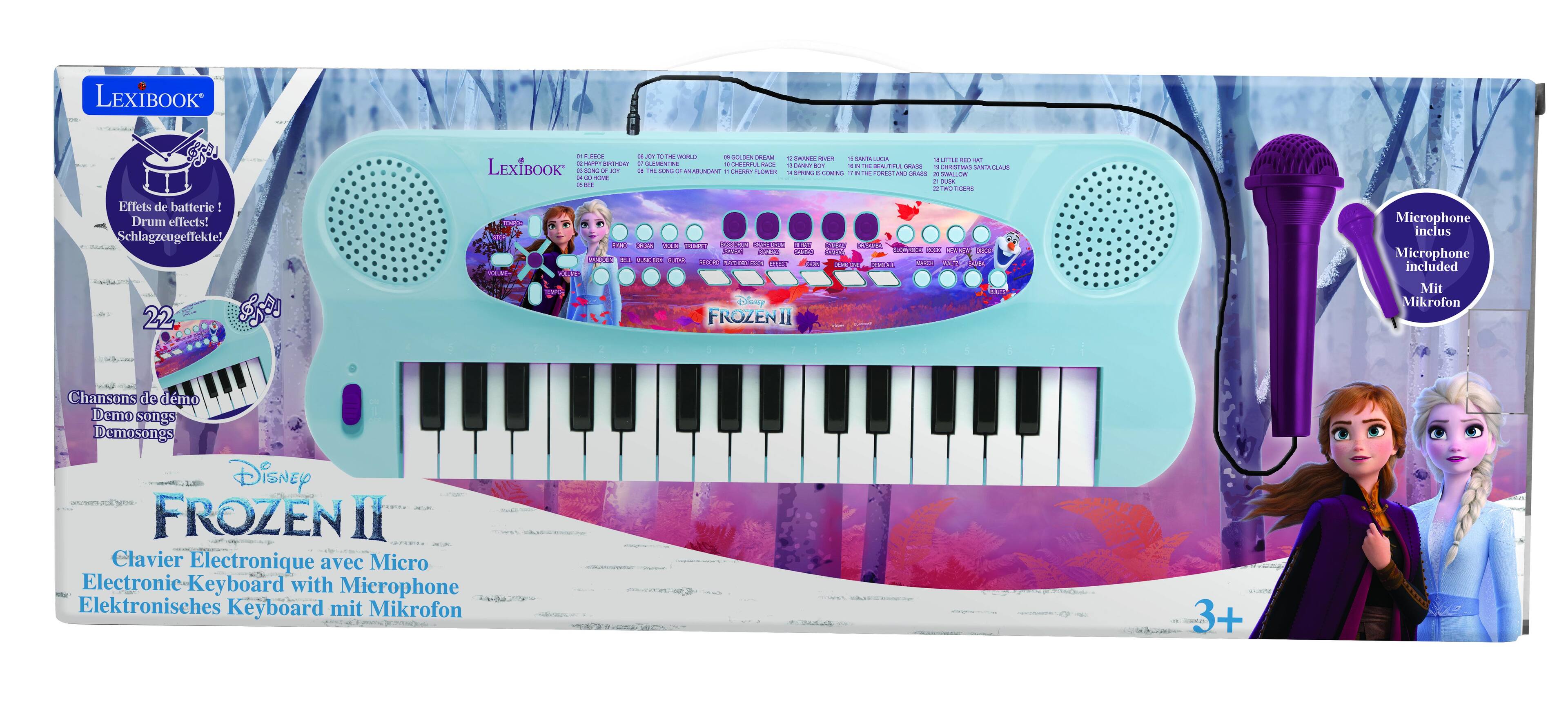 LEXIBOOK S - L - C D I mma - ....  -  BETT - OEE + ddas ANE LEXIBOOK de LACO - - T - 4 -  4 UnEr i - 0 M -  14 i Ada 4 adds -- + LTLA  i . Caodey - - - - NTTAA  + dien Lnia GUNS -  + CLMN - - - NA - A - Iin_tLO - ada 1  TouEms Effets de batterie Drum effects! Schlagzeugeffekte' 22 REVE - adias A CA PN PA POC * M CN A  I : 60 2Oe CARA Sr mngd W. Ad. JM   TN .O DLS COXS H i  KEM 10O d FROZENII Microphone inclus Microphone included Mit Mikrofon Chansons de dmo Demo songs Demosungs Disney FROZEN II Clavier Electronique avec Micro i Electronic-Keyboa Keyboard with Microphone Elektronisches Keyboard mit Mikrofon - 3+ ... +