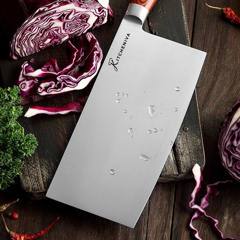 Left. Kitcheniva - 8-Inch German Stainless Steel Kitchen Cleaver with Pakka Wood Handle.