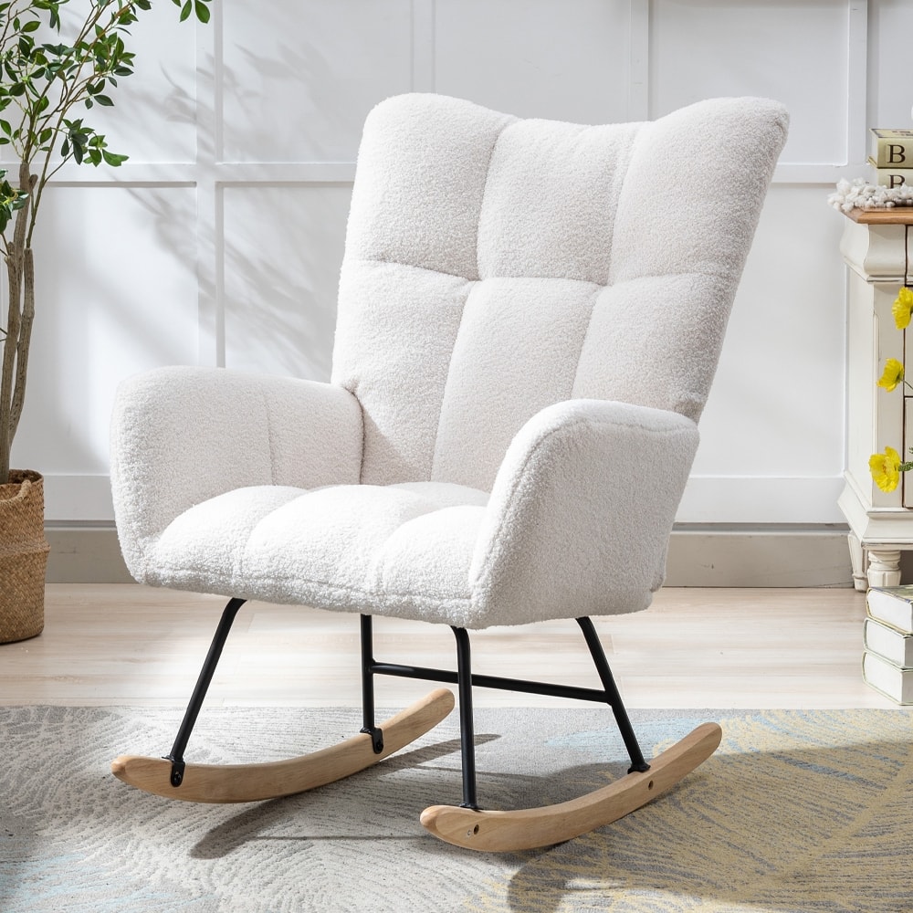 Loheer - Teddy Fabric Wingback Glider Rocker, Nursery Nursing Chair, Accent Chair - White price history on PriceWatchPro