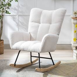 Loheer - Teddy Fabric Wingback Glider Rocker, Nursery Nursing Chair, Accent Chair - White