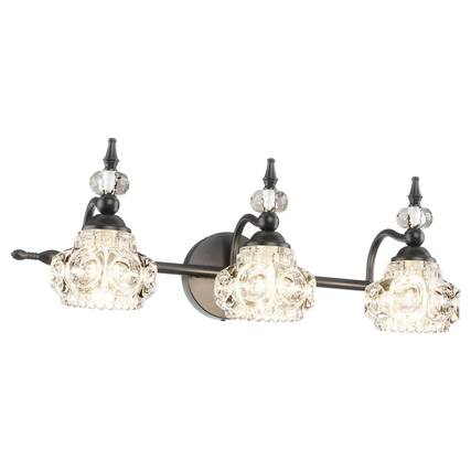 Front. TECH SAFARI - Industrial Bathroom Vanity Lighting Fixtures s Vintage Finish With Crystal Glass Lights Farmhouse Bath Ligh - Black 21.3 IN.