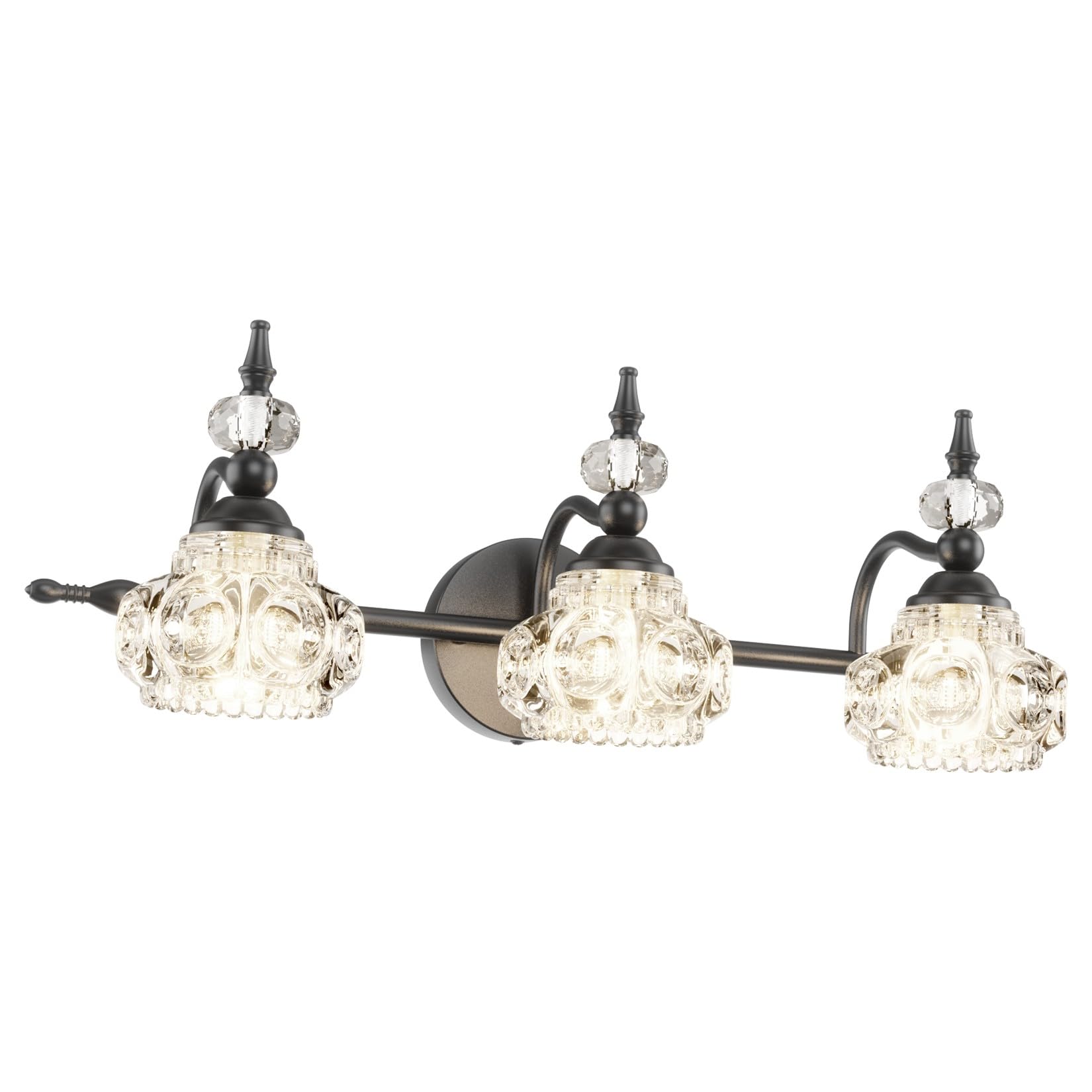 Front. TECH SAFARI - Industrial Bathroom Vanity Lighting Fixtures s Vintage Finish With Crystal Glass Lights Farmhouse Bath Ligh - Black 21.3 IN.