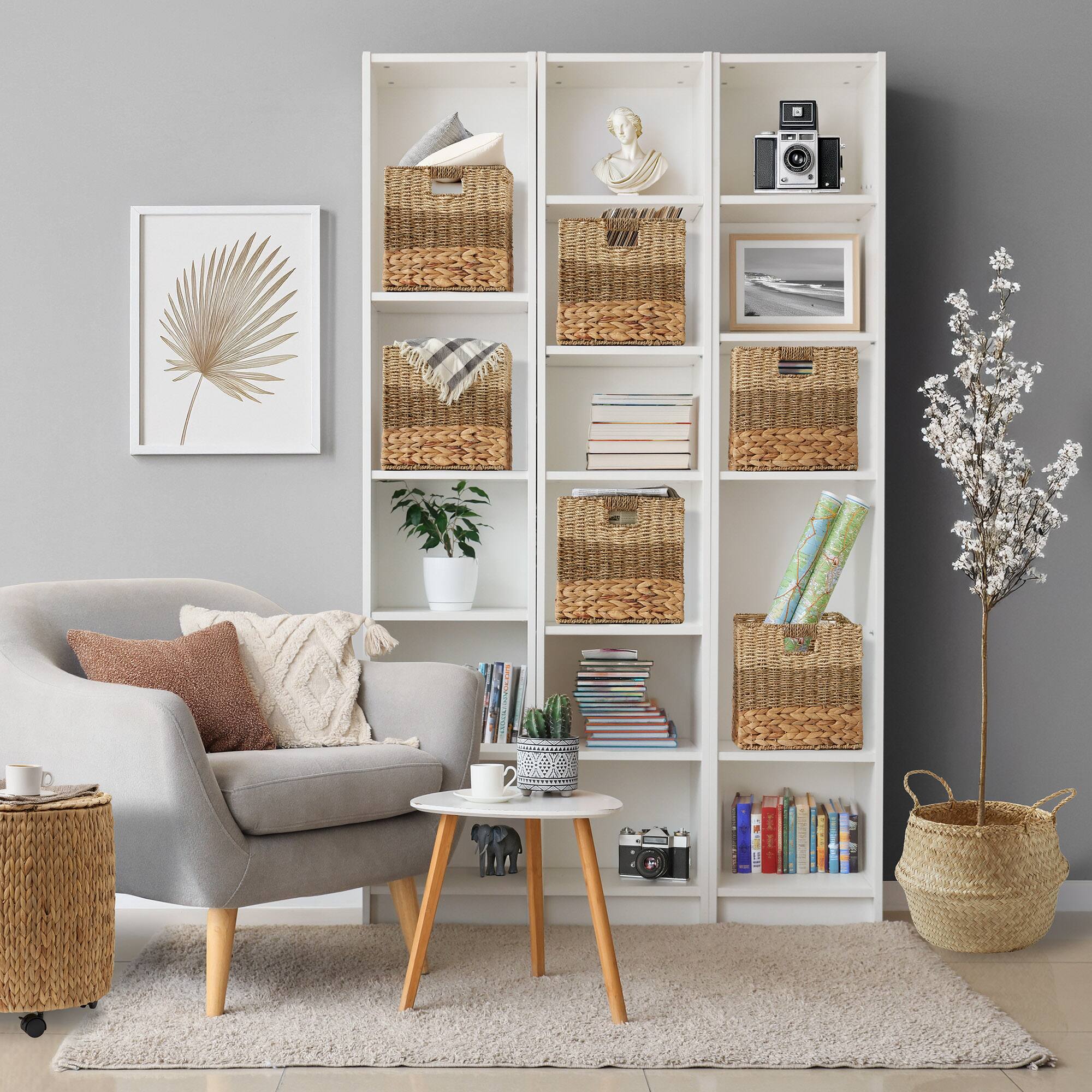 Alt View 1. Casafield - 10.5 x 10.5-in Water Hyacinth Storage Baskets - 6 Pack - Natural, Mixed Weave.