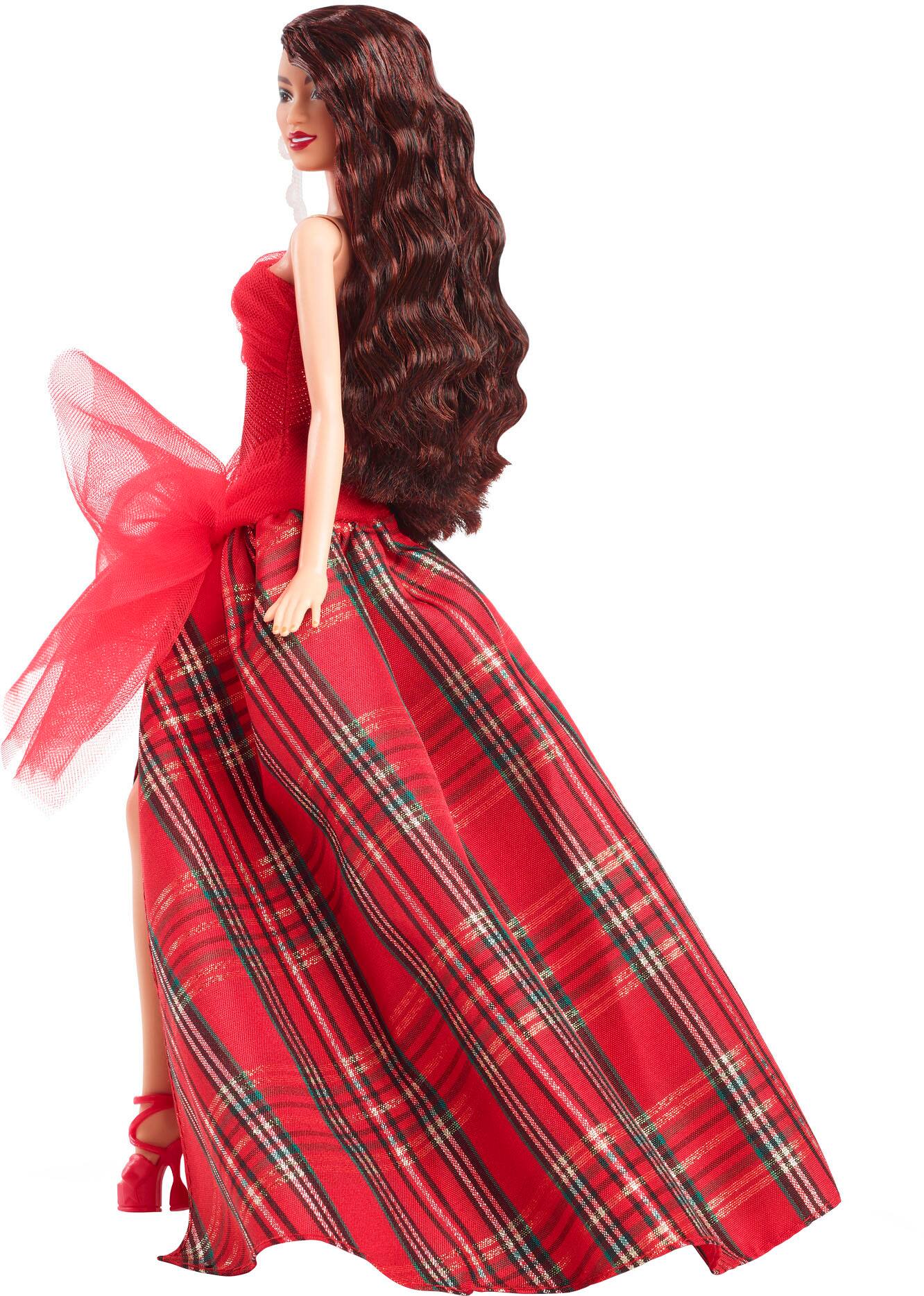 Angle. Barbie - Signature 2024 Holiday Collectible Doll - Dark Brown Hair.