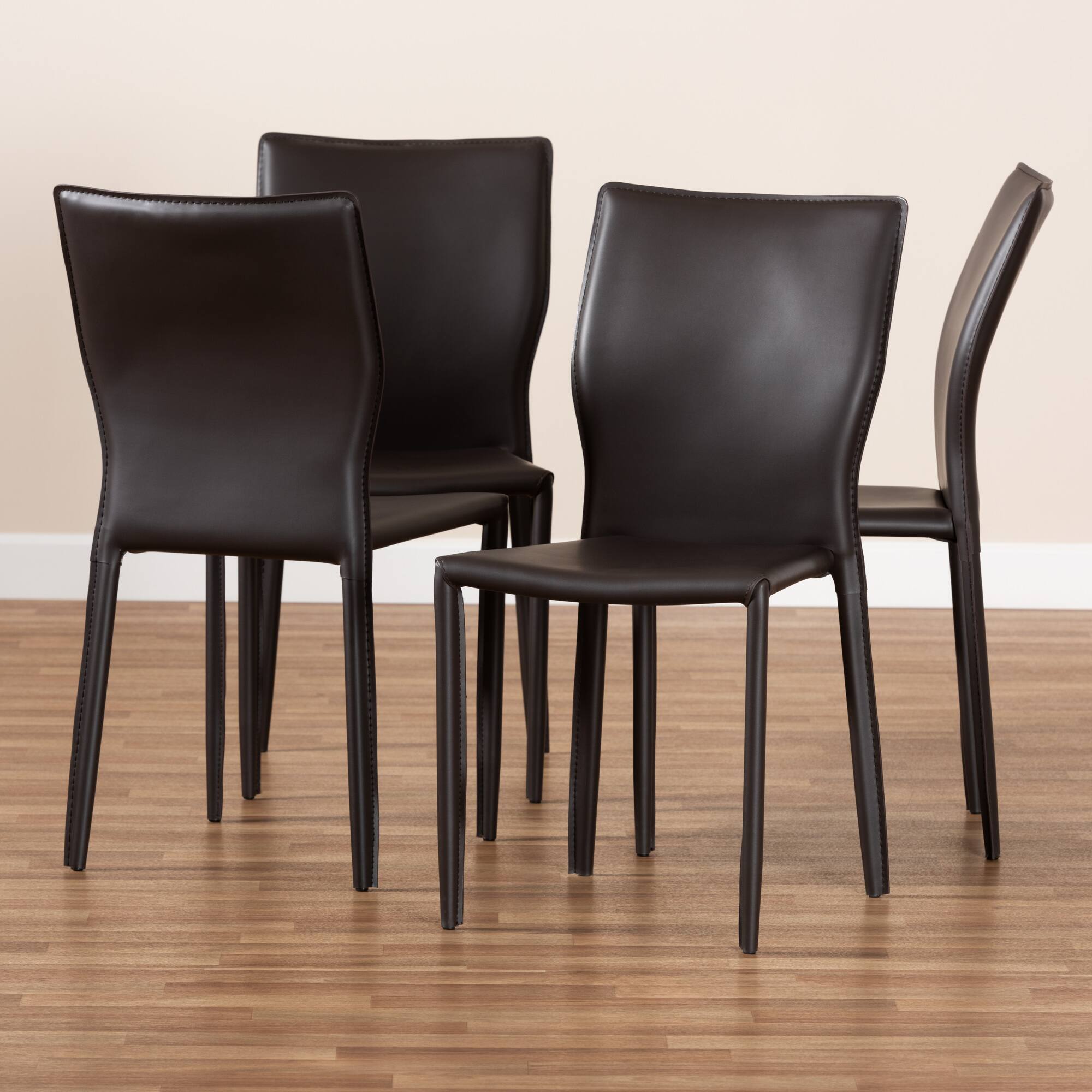 Alt View 2. Baxton Studio - Heidi Modern and Contemporary Faux Leather Upholstered 4-Piece Dining Chair Set - Dark Brown.