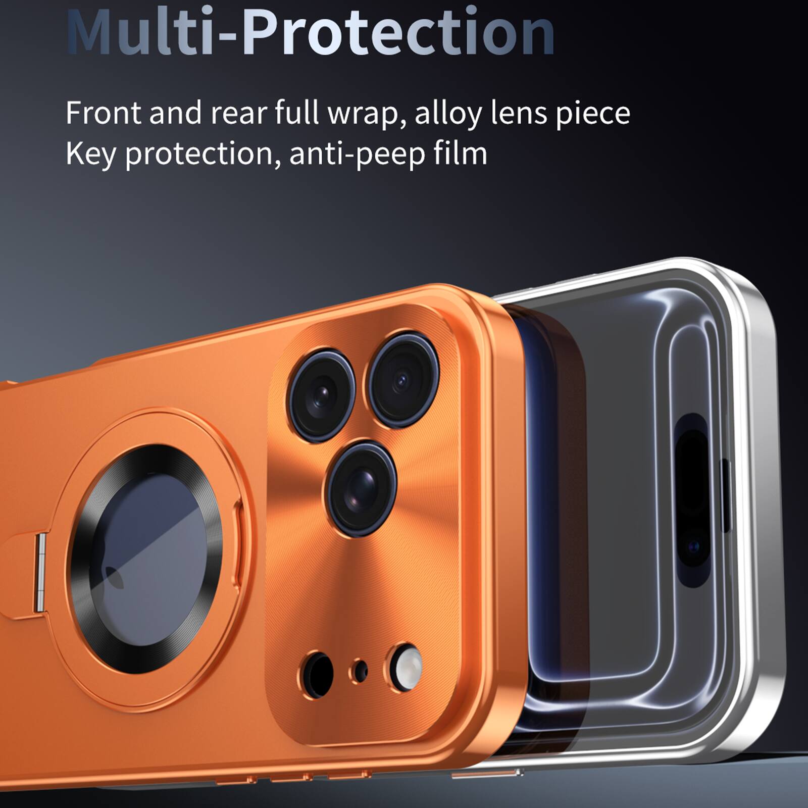 Multi-Protection

Front and rear full wrap, alloy lens piece
Key protection, anti-peep film