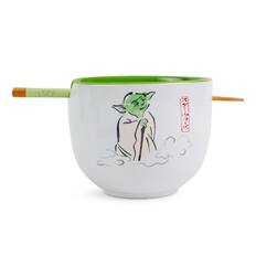 Front. Silver Buffalo - Star Wars Yoda "May The Force Be With You" Ceramic Ramen Bowl and Chopstick Set - Green.