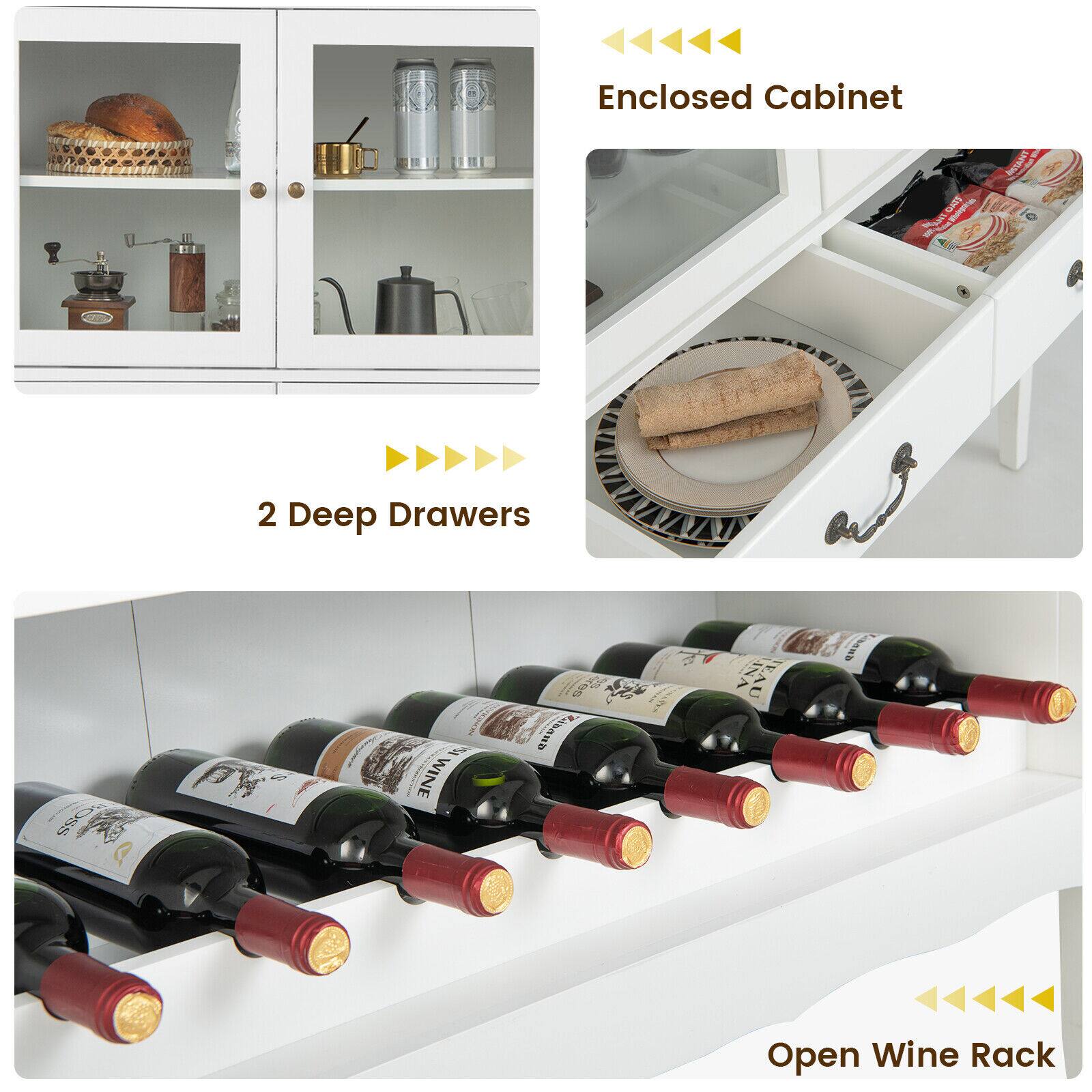 Enclosed Cabinet  
2 Deep Drawers  
Open Wine Rack