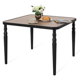 Nuu Garden - Outdoor 37" Square Metal Dining Table with 1.6'' Umbrella Hole, Wood-Grain Tabletop - Black and wood-grain finish