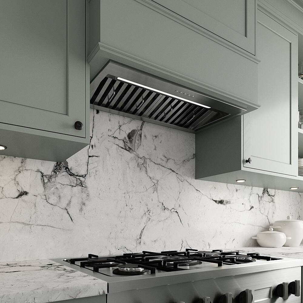 Back. Streamline - 28 in. Belsito Convertible Insert 350 CFM Range Hood, Baffle Filters, Electronic Button Control, LED Light - Brushed Stainless Steel.