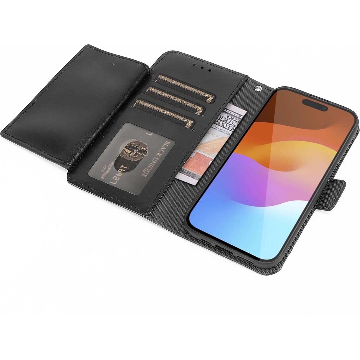 Alt View 14. SaharaCase - Genuine Leather Folio Wallet Case for Apple iPhone 15 - Black.