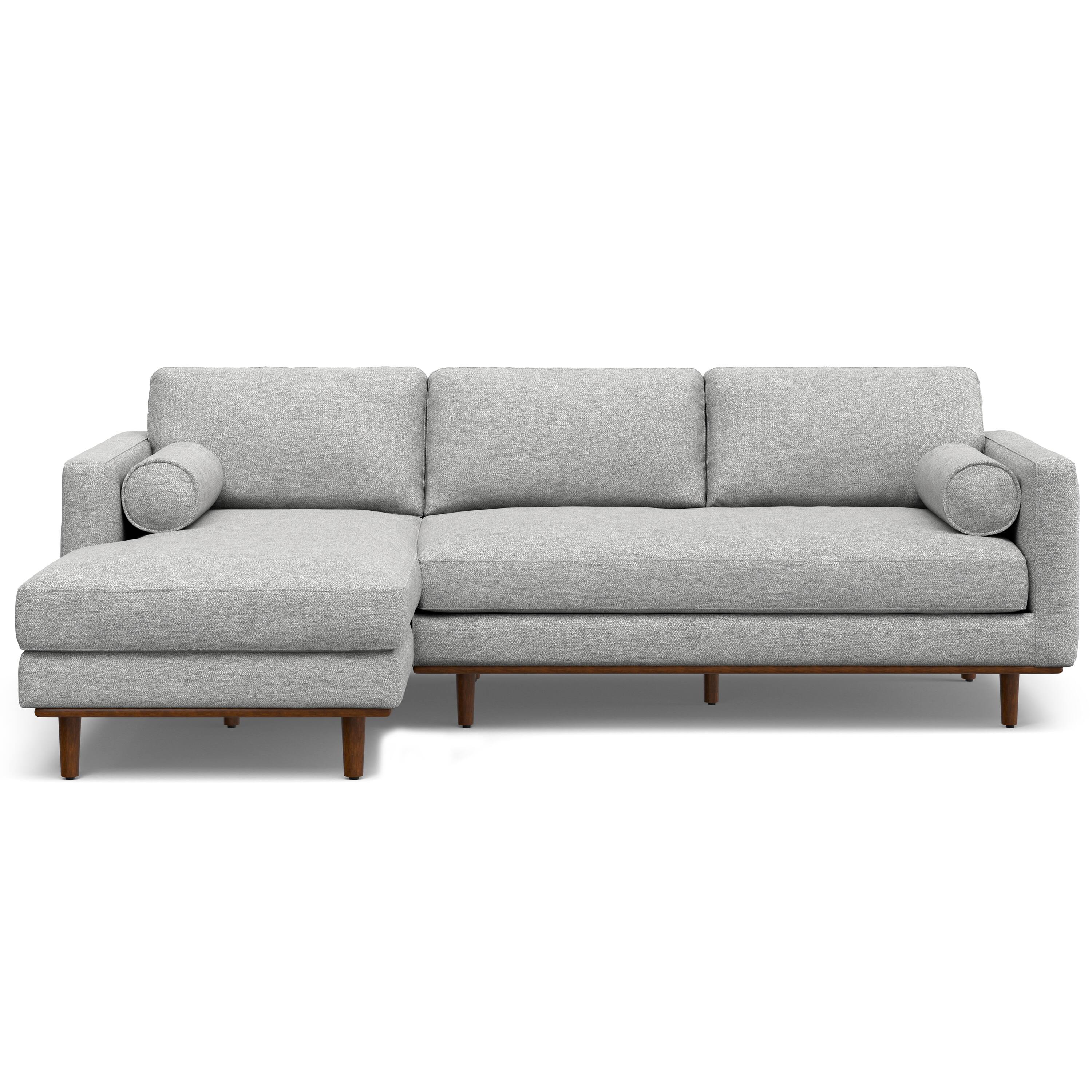 Front. Simpli Home - Morrison Mid Century Left Sectional 102 inch Wide Sofa Sectional in Mist Grey Tightly Woven Performance Fabric - Mist Grey.