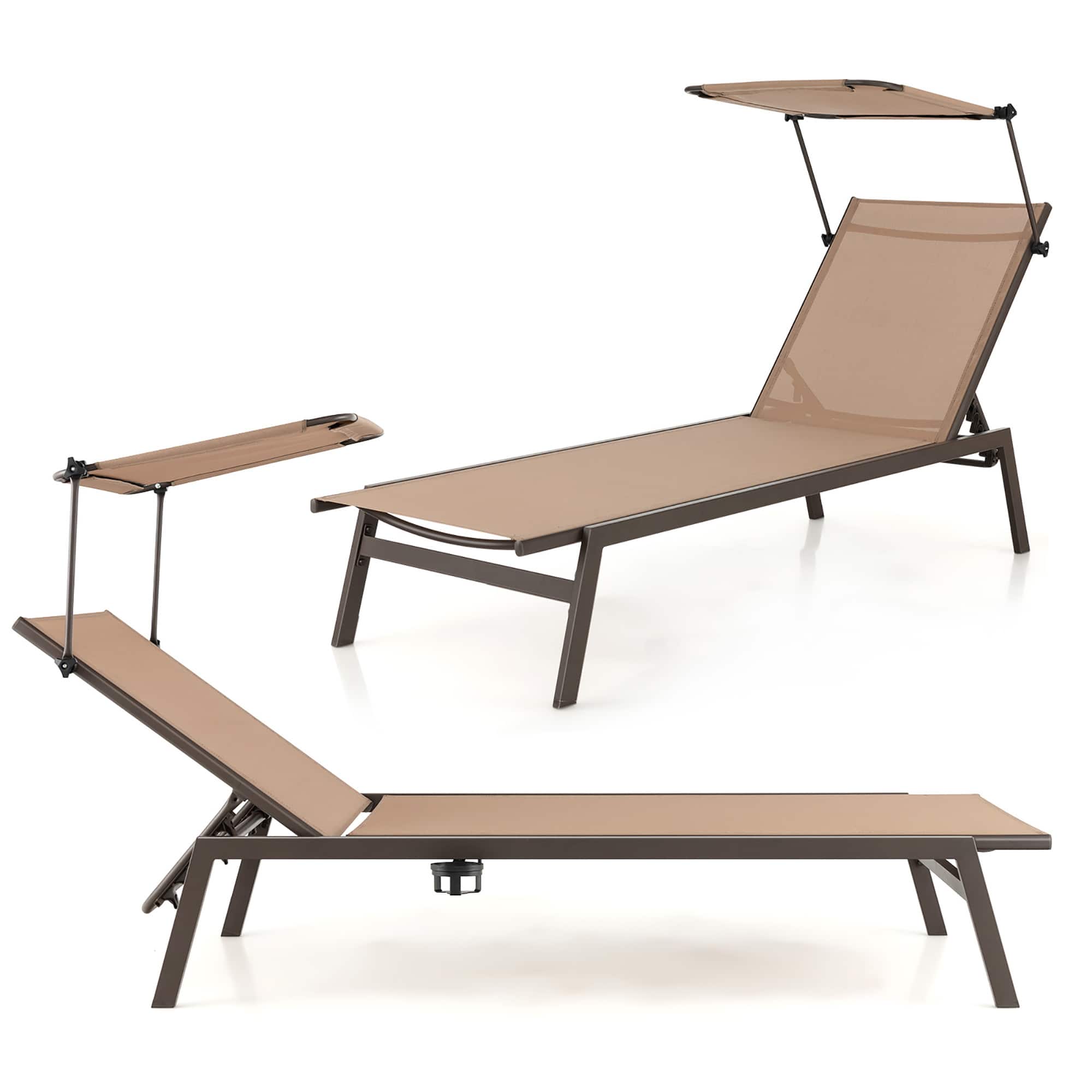Gymax - 2PCS 6-Position Recliner Lounge Outdoor Adjustable Reclining Chair Poolside - Brown price history on PriceWatchPro