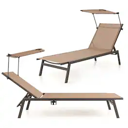 Gymax - 2PCS 6-Position Recliner Lounge Outdoor Adjustable Reclining Chair Poolside - Brown