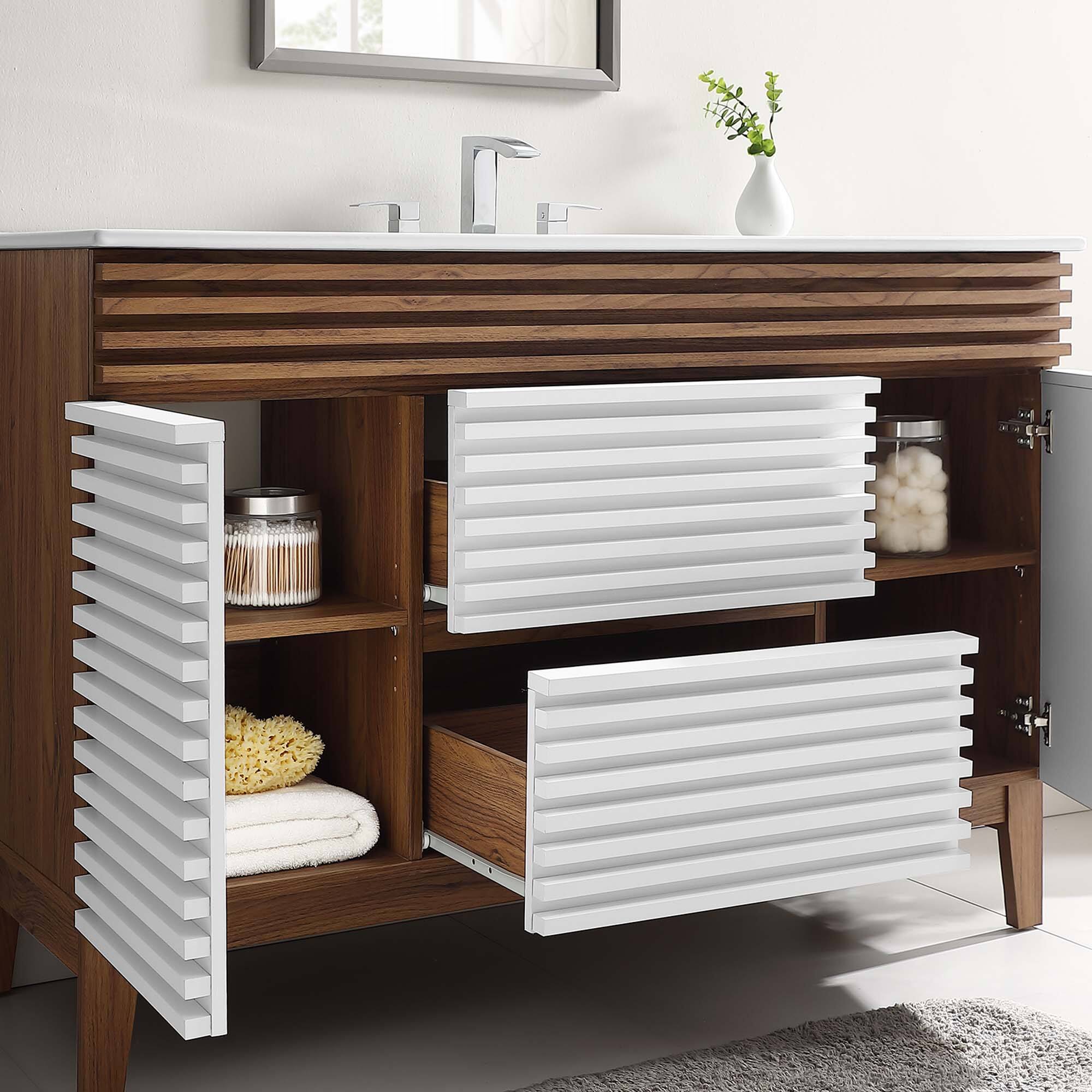 Back. Modway - Render 48" Bathroom Vanity with White Basin Included - White Walnut White.